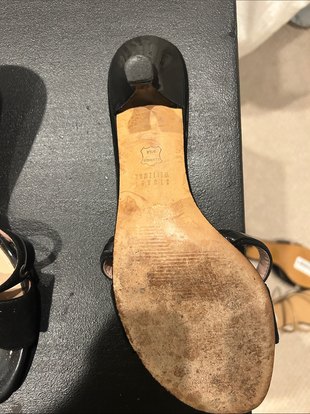 Stuart Weitzman Black and Beige Tassel Slide Sandals - Picture 3 of 5